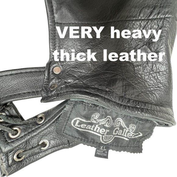 chaps LEATHER GALLERY L/XL black heavy snaps zipper lace - Picture 9 of 16